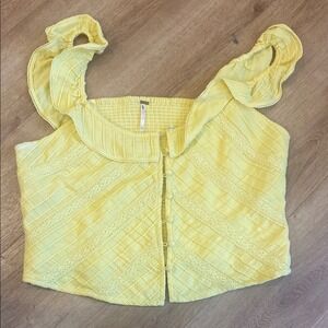 Free People Yellow Ruffle Smocked Cropped Top‎